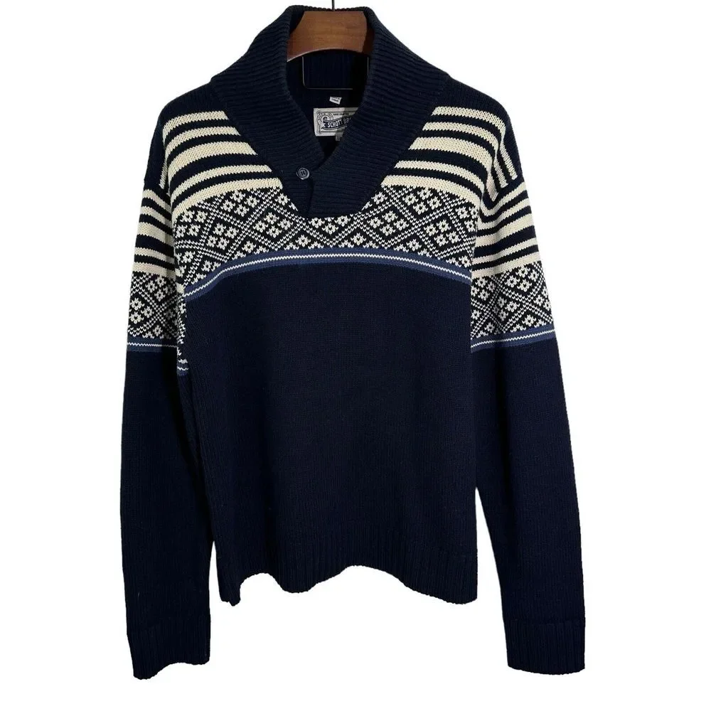 SCHOTT BROS Shawl Collar‎ Pullover Sweater Nordic Ski Wool Blend Fisherman 2XL